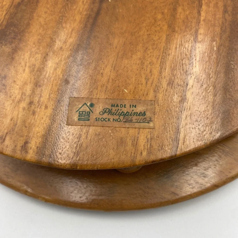 Vintage Hand Carved‎ Monkey Pod Wood 2 Tier Lazy Susan Philippines Tropical Tiki